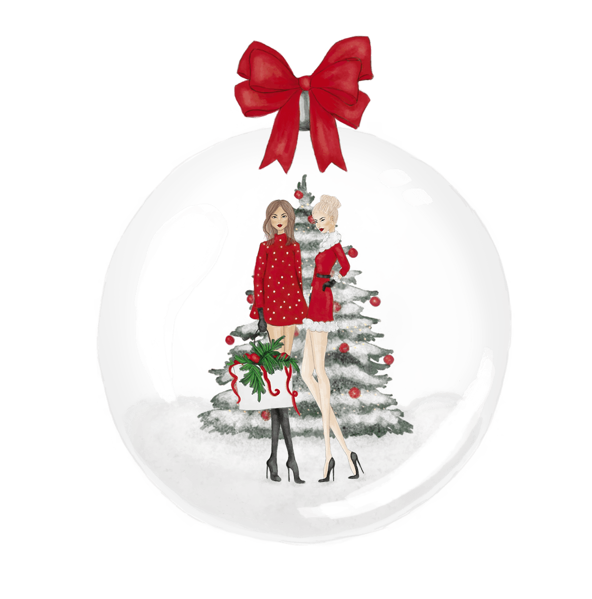 Illustratie Holly Dolly Snowglobe Kerstboom in kerstbal